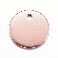 Ion Plating(IP) 304 Stainless Steel Stamping Blank Tag Charms, Flat Round, Rose Gold, 10x1mm, Hole: 1mm