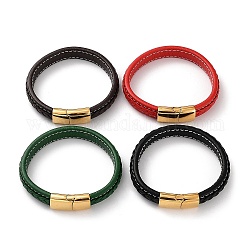 Armband aus geflochtenem Leder in verschiedenen Farben, mit Ionenbeschichtung (IP) 304 Magnetverschlüsse aus Edelstahl, golden, 8-1/2 Zoll (21.5~21.7 cm)