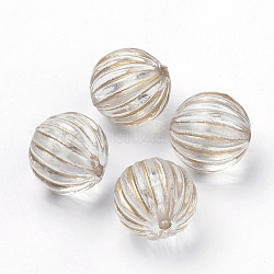 Plating Transparent Acrylic Beads, Golden Metal Enlaced, Corrugated Round, Clear, 12mm, Hole: 1.5mm