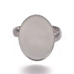 304 componentes de anillos de dedo de acero inoxidable, fornituras base de anillo almohadilla, oval, color acero inoxidable, Bandeja: 18.5x13.5 mm, tamaño de 7, 17.5mm
