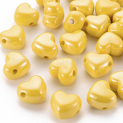Opake Acrylperlen europäischen, Großloch perlen, perlig, Herz, golden, 19.5x21.5x14.5 mm, Bohrung: 4 mm