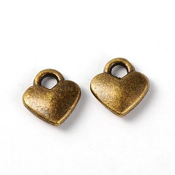 Tibetan Style Alloy Pendants, Lead Free, Cadmium Free and Nickel Free, Heart, Antique Bronze Color, Size: about 8mm long, 7mm wide, 2.5mm thick, hole: 2mm