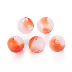 Transparent Handmade Blown Glass Globe Beads, Two Tone, Round, Coral, 12~13mm, Hole: 1~1.8mm