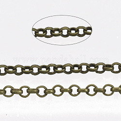 Gelötete messingbeschichtete Eisen-Rolo-Ketten, Belcher-Kette, mit Spule, Antik Bronze, 2x0.5 mm, ca. 328.08 Fuß (100m)/Rolle