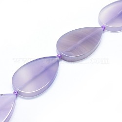 Natural Agate Beads Strands, Dyed, Teardrop, Lilac, 48.5~49x29.5~30x5.5~7.5mm, Hole: 2mm, about 8pcs/strand, 16.1~16.6 inch(41~42.2cm)