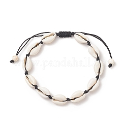 Cavigliere con perline intrecciate in conchiglia di ciprea naturale, nero, diametro interno: 2-1/4~3-1/2 pollice (5.85~8.8 cm)
