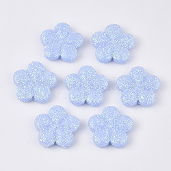 Opake Legierung Perlen, mit Glitzerpulver, Blume, Licht Himmel blau, 20x20.5x5 mm, Bohrung: 1.6 mm