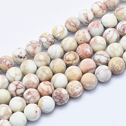 Brins de perles de jaspe impérial naturel, mat, ronde, beige, 8mm, Trou: 1mm, Environ 49 pcs/chapelet, 15.7 pouce