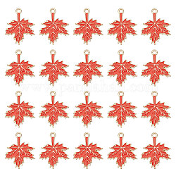 SUNNYCLUE 60Pcs Autumn Theme Rack Plating Alloy Enamel Pendants, Cadmium Free & Nickel Free & Lead Free, Maple Leaf, Coral, 25x20x1.5mm, Hole: 1.8mm