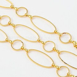 3.28 Feet Brass Handmade Chains, Unwelded, Golden, 10mm wide, 10-25mm long, 1mm thick