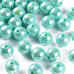 Perles acryliques opaques, de couleur plaquée ab , ronde, turquoise pale, 12x11mm, Trou: 2.5mm, environ 566 pcs/500 g
