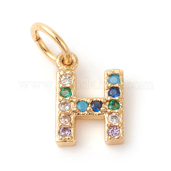 Messing Mikropflaster bunte Zirkonia Charms, golden, letter.h, 9x6x2 mm, Bohrung: 3 mm