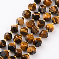 Natürlichen Tigerauge Perlen Stränge, mit Glasperlen, sechsseitige Himmelswürfel, facettiert, 10~10.5x10~10.5 mm, Bohrung: 1 mm, ca. 34 Stk. / Strang, 15.75 Zoll (40 cm)