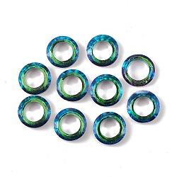 Galvanoplastie anneaux de liaison en verre, anneau cosmique en cristal, anneau de prisme, facette, dos plaqué, anneau rond, verte, 14x3.5~4mm, diamètre intérieur: 8.3 mm