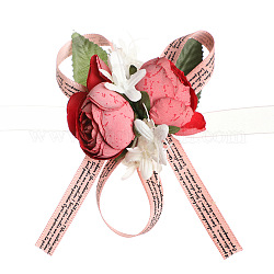Handgelenkkorsage aus Seidenstoff imitiert Rosen, Handblume für Braut oder Brautjungfer, Hochzeit, Partydekorationen, rot, 80x70 mm