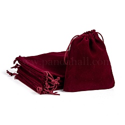 Pochettes rectangle en velours, sacs-cadeaux, rouge foncé, 12x10 cm
