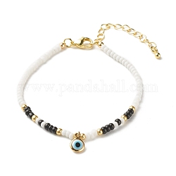 Plat rond mauvais œil au chalumeau minuscule charme protection bracelet porte-bonheur, bracelet perles de verre pour femme, or, colorées, 7-5/8 pouce (19.5 cm)