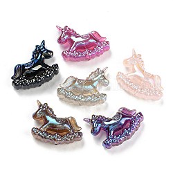 Perlas de acrílico iridiscentes chapadas en uv, efecto de belleza de hielo, caballo de madera, color mezclado, 33x40x11.5mm, agujero: 1.8 mm