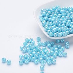 Perles acryliques de poly styrène écologiques, de couleur plaquée ab , ronde, bleu ciel, 8mm, Trou: 1mm, environ 2000 pcs/500 g
