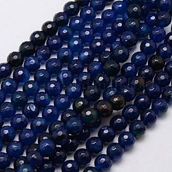 Natural Agate Beads Strand, Faceted, Dyed, Round, Marine Blue, 8mm, Hole: 1mm, about 48pcs/strand, 15 inch