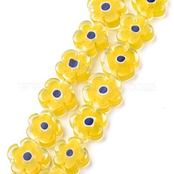 Handgemachte Millefiori-Glasperlen Stränge, Blume, Gelb, 10~12x4 mm, Bohrung: 1 mm, ca. 35~38 Stk. / Strang, 16 Zoll
