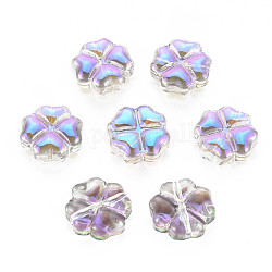 Galvanisieren transparente Glasperlen, halb plattiert, Blume, Violett, 10.5x10.5x5 mm, Bohrung: 0.8 mm