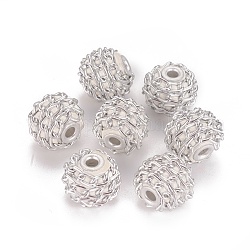 Perline  indonesia fatto a mano, con catene in alluminio, tondo, colore argento placcato, bianco, 16.5~18x14~15mm, Foro: 3~3.5 mm
