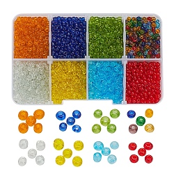 8 cuentas de semillas de vidrio de colores, transparente, redondo, color mezclado, 3mm, agujero: 1 mm, alrededor de 15g / color