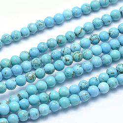 Brins de perles de magnésite naturelle, teints et chauffée, ronde, turquoise moyen, 4mm, Trou: 0.5mm, Environ 98 pcs/chapelet, 15.9 pouce (40.5 cm)