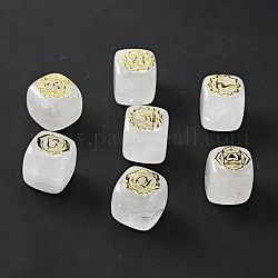 7 pz 7 stili perline di cristallo di quarzo naturale, con fette a motivo chakra in ottone dorato a lunga durata, piombo & cadimo libero, Senza Buco, cubo, 15.5~18x15~17x14.5~17mm, 1pc / style