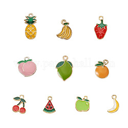 Craftdady Alloy Enamel Pendants, Fruits, Light Gold, Mixed Color, 30pcs/set