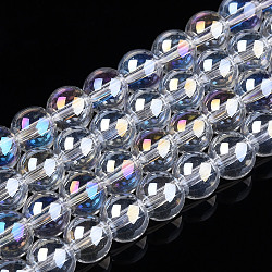 Chapelets de perles en verre transparent électrolytique, de couleur plaquée ab , ronde, clair ab, 6~6.5mm, Trou: 1.4mm, Environ 67~70 pcs/chapelet, 14.76 pouce ~ 15.16 pouces (37.5~38.5 cm)