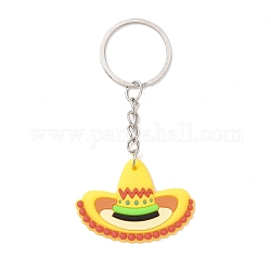 Cartoon PVC Plastic Keychain, for Mexican Holiday Party Decoration Gift Keychain, Sombrero Charms, Hat Pattern, 9cm, Pendant: 32x45.5x3.5mm