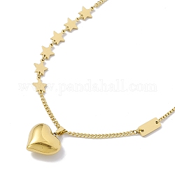 Ионное покрытие (ip) 304 ожерелье из нержавеющей стали с сердцем и звездой для женщин, золотые, 16.10 дюйм (40.9 см)