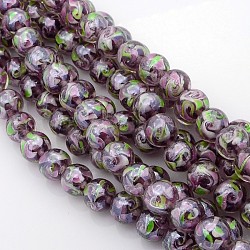 Pearlized Handmade Inner Flower Lampwork Round Beads Strands, Purple, 12mm, Hole: 2mm, about 16pcs/strand, 6.69inch