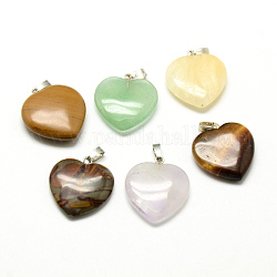 Ciondoli in pietra misti naturali e sintetici, con accessori di ottone, cuore, 20~22x20~21x4~6mm, Foro: 5x3 mm