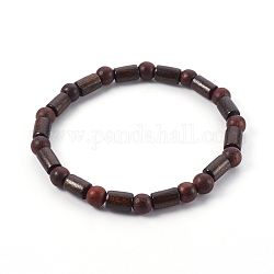 Bracelets extensibles en bois de santal naturel et perles de bois, colonne et rond, brun coco, 2 pouce (5.2 cm)
