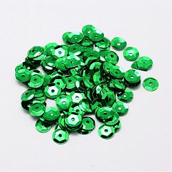 Abalorios de plástico paillette, abalorios lentejuelas semi-ahuecadas, orificio central, verde, 12x0.5mm, agujero: 1 mm