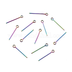 Ion Plating(IP) 304 Stainless Steel Eye Pins, Rainbow Color, 20x0.6mm, 22 Gauge, Hole: 1.6mm