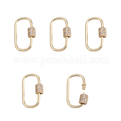 Messing Micro Pave klare Zirkonia Schraube Karabiner Schloss Charms, für die Herstellung von Halsketten, Oval, golden, 25x15x5.5 mm, Schraube: 6~6.5x5.5 mm
