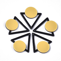Pendenti in cellulosa acetato (resina), triangolo con rotonda e piatta, oro, 42.5x37x4mm, Foro: 1.5 mm