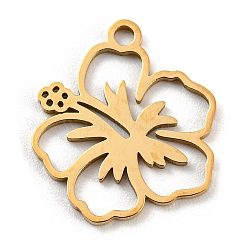 Plateada de oro colgantes de acero inoxidable 304, Corte con laser, flor, 17.5x15.5x1mm, agujero: 1.6 mm