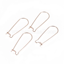 Ion Plating(IP) 304 Stainless Steel Hoop Earrings Findings Kidney Ear Wires, Rose Gold, 33x13x0.7mm, 21 Gauge