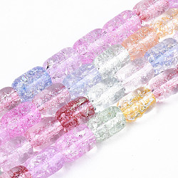 Transparent Crackle Glass Beads, Dyed & Heated, Column, Colorful, 10.5x7.5mm, Hole: 1.2mm, about 36pcs/strand, 15.35 inch(39cm)