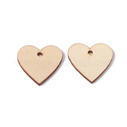 Pendenti in legno di pioppo naturale grezzo, undyed, cuore, Burlywood, 29.5x29.5x2.5mm, Foro: 3 mm