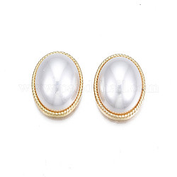 Crémaillère perles en alliage placage, avec abs en plastique imitation perle, demi-trou, sans cadmium et sans plomb, demi-ovale, blanc, 20.5x15x8.5mm, demi-trou: 1.2 mm