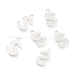 201 Stainless Steel Charms, Alphabet, Letter.S, 12.4x7.3x0.6mm, Hole: 1.4mm