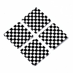 Pendentifs en acétate de cellulose (résine) opaque, losange avec un motif de grille, noir, 34x34x2.5mm, Trou: 1.4mm