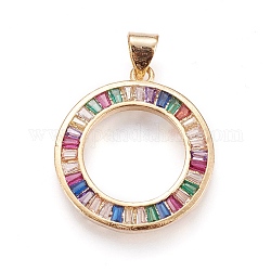 Brass Micro Pave Cubic Zirconia Pendants, Ring, Colorful, Golden, 23x20.5x2.5mm, Hole: 3x4.5mm