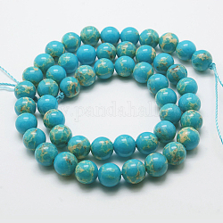 Synthetic Imperial Jasper Beads Strands, Dyed, Round, Cyan, 10mm, Hole: 1mm, about 40pcs/strand, 15.5 inch